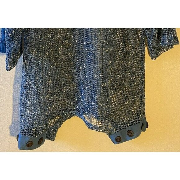 COPY - Kaktus Crochet Open Knit Top 3/4 Sleeve Blue Medium Buttons Lagenlook Bo… - Picture 3 of 8